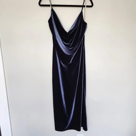 Jenny Yoo Collection Bentley Velvet Midi Dress Dark Blue Navy Cowl Neck … - Picture 3 of 10